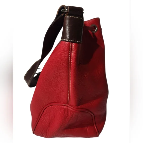 Dooney & Bourke All Weather Red Pebbled Leather Large Bucket Bag